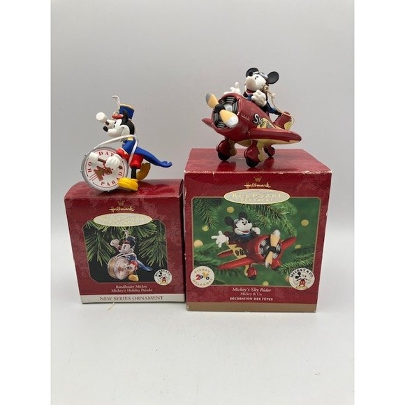 Hallmark Keepsake Mickey's Holiday Parade Sky Rider Ornament & Bandleader Mickey - Picture 1 of 4